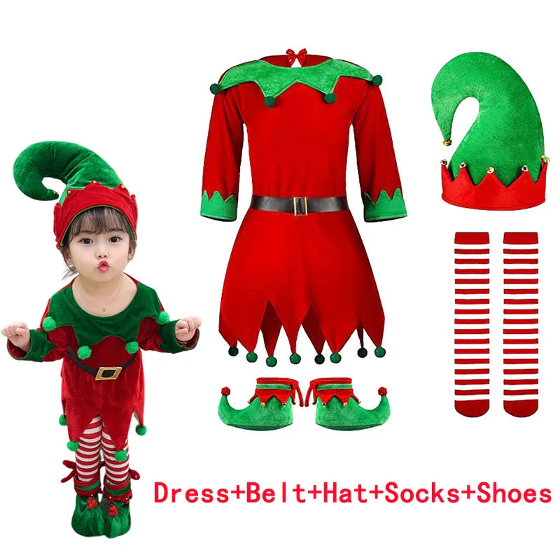 New Year Kids Santa Claus Toddler Baby Red Xmas Clothes Party Red Dress Set for Children Christmas Costume Santa Claus Set