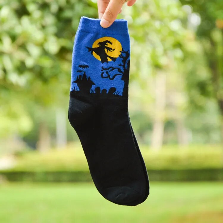Halloween Harajuku Characteristic Couple Socks Funny Bat Pumpkin Lantern Wizard Ghost Print Men's Women's Middle Tube Socks