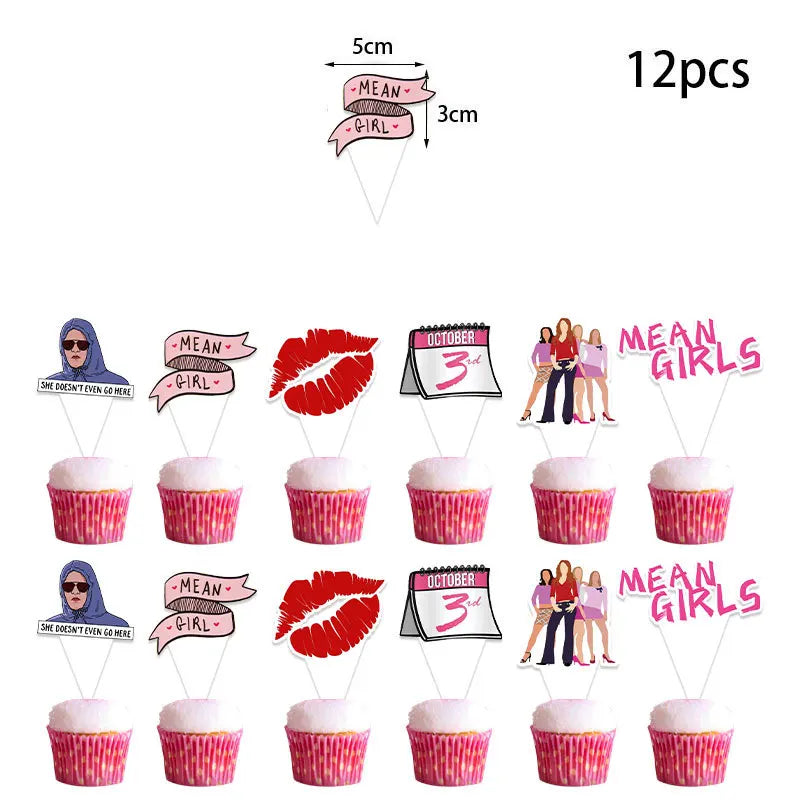 Disney Cartoon Mean Girl Pink Party Supplies Balloon Cake Topper Banner