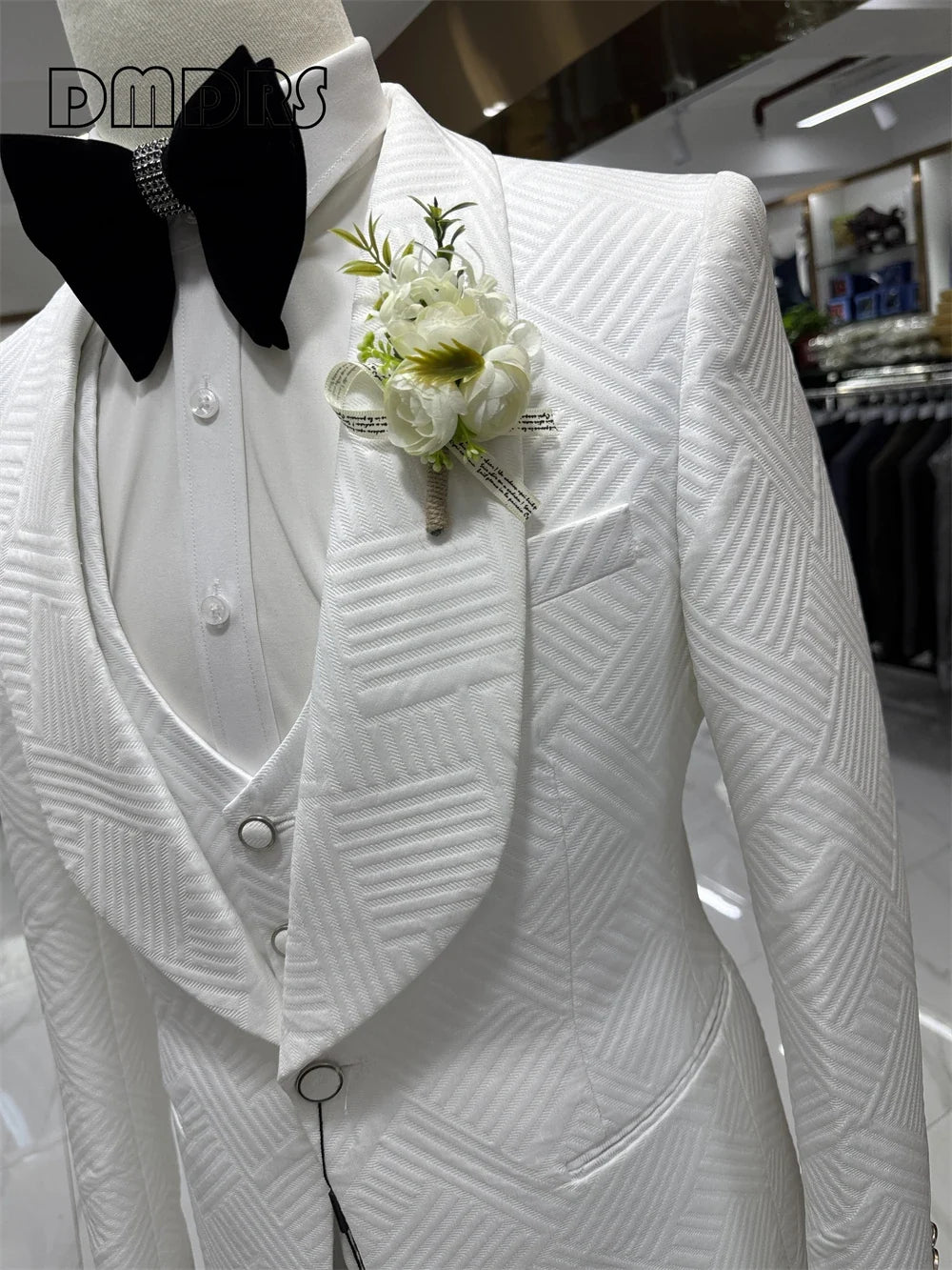 24H Ship High Quality Wedding Suit Set for Groom 3 Pieces Men's Fashion Suits One Button Shawl Neck Blazer Jacket Vest Pants