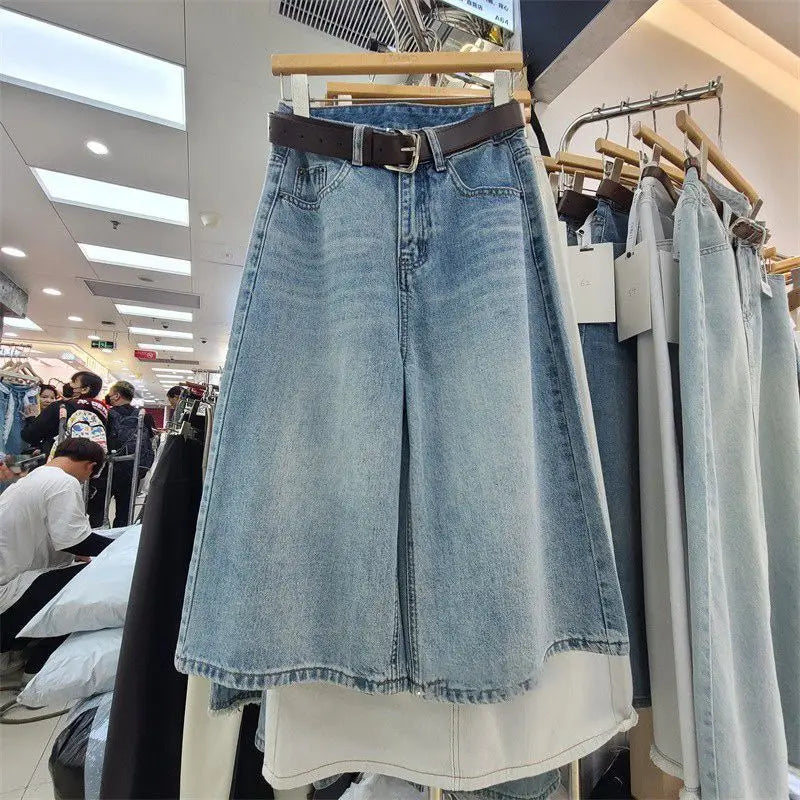 Summer Fashion Vintage Women Baggy Jeans Loose Leisure High Waist Solid Denim Pants Streetwear  Wide Leg Seven Quarter Jeans