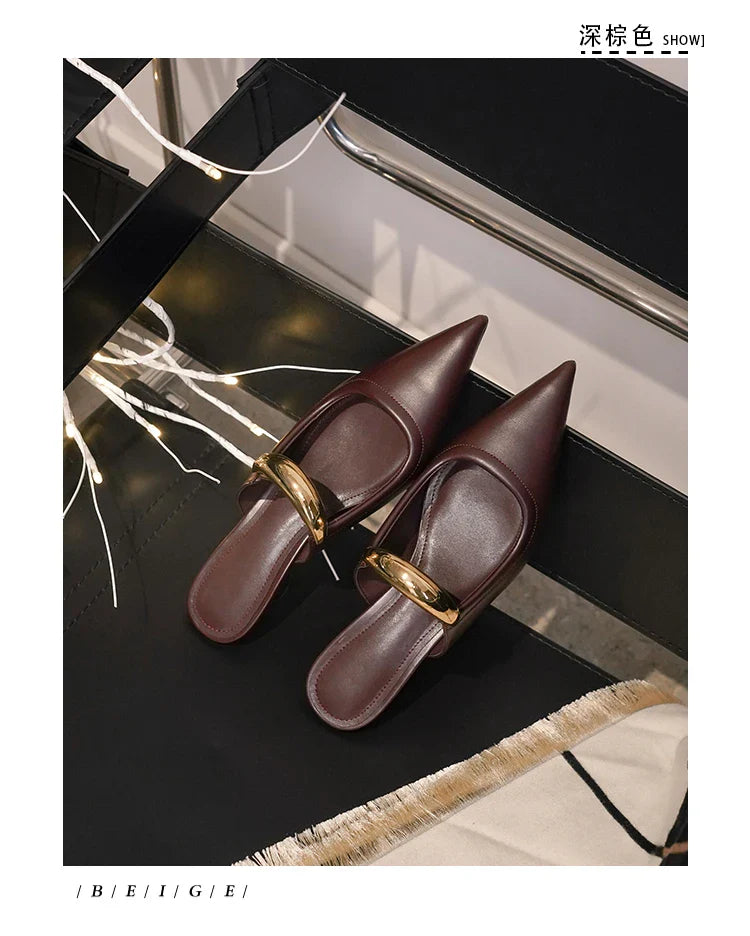 Pointed Toe Women's Slippers 2024 Summer Fashion Shallow Mouth Women's Mules Comfortable Wear Outside Ladies One Word Drag