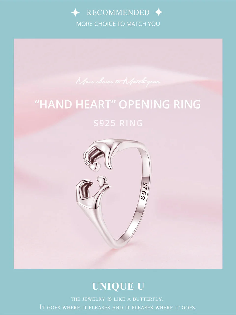 WOSTU Real 925 Sterling Silver Romantic Hand Heart Rings For Women Palm Love Couple Wedding Rings Valentine's Day Jewelry Gift