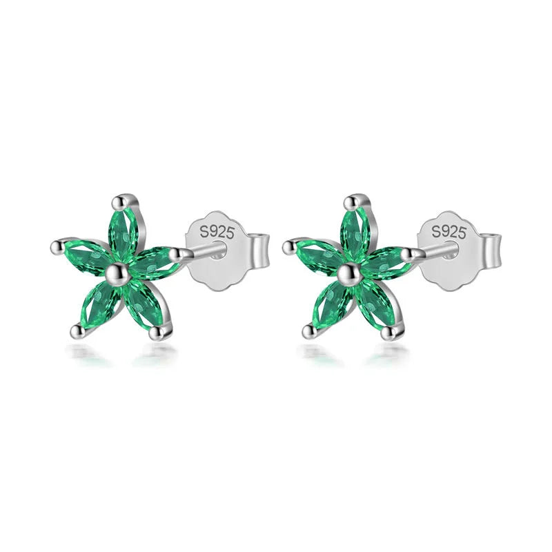 TrustDavis Real 925 Sterling Silver Fashion Flower Colour CZ Stud Earrings For Women Daughter Girls Birthday Gift Jewelry DF247