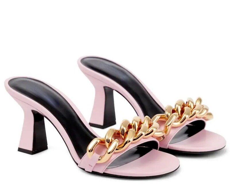Fashion Muller Thick Heel Pink Ladies Slippers