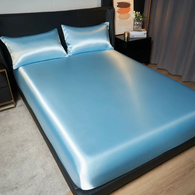 Elegant Satin Fitted Bed Sheet- Luxurious 35cm Height, Universal King/Queen Size.