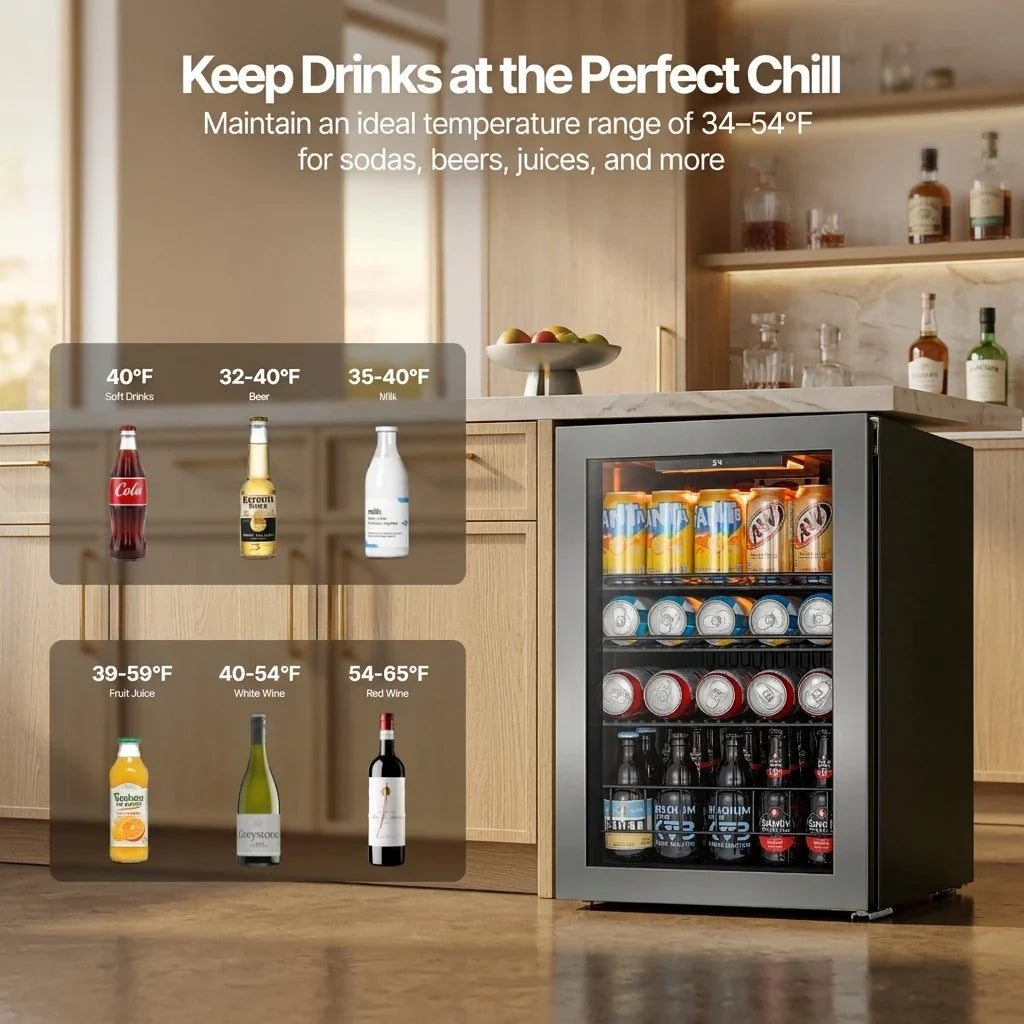 Ca'Lefort Beverage Cooler 62L Mini Fridge Direct Cooling Digital Temperature Control Beverage Refrigerator  with Reversible Glass Door, Adjustable Shelves  for Soda, Beer & Drinks, for Dorm, Office & Home