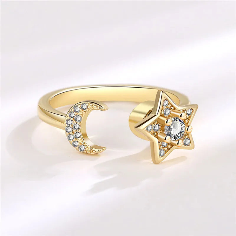 2023 Fashion Beads Anxiety Ring Fidget Spinner Rings Crystal Butterfly Flower Star Moon Ring Anti Stress Jewelry Gift