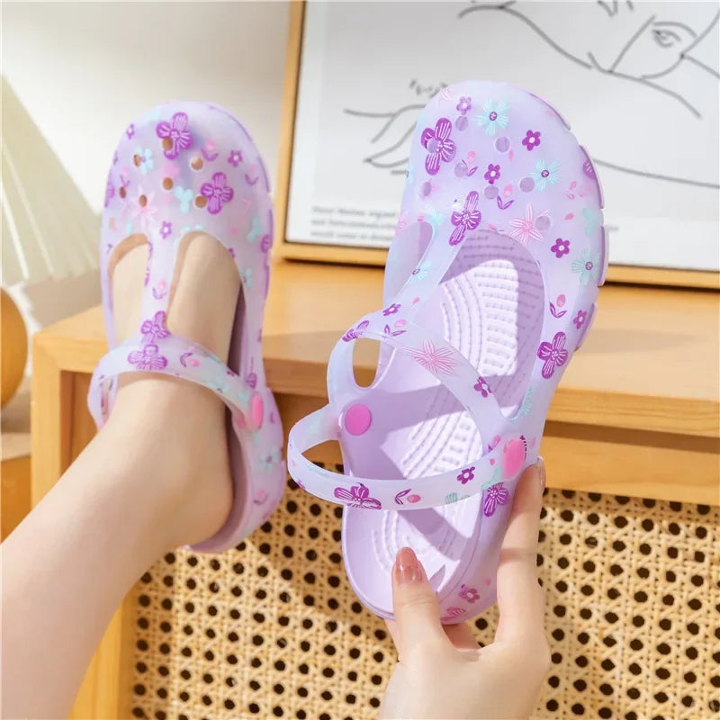 Summer New Women's Sandals Non Slip Soft Soled Jelly Sandals Daily Slip-on Clogs Casual Shoes Fashion Printing Beach Sandals