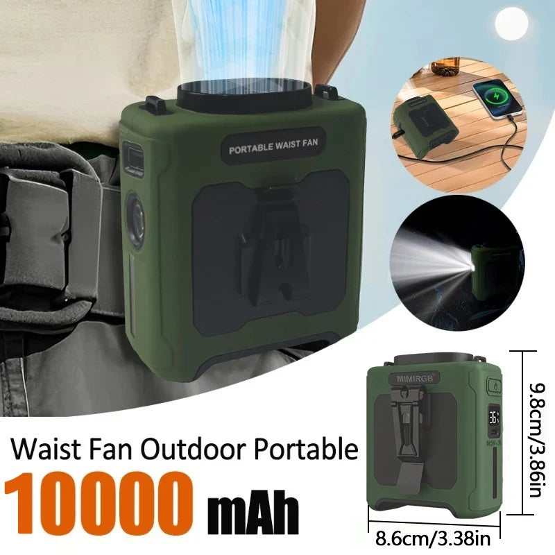 10000mah Portable Neck Fan Cooling Rechargeable Hands-Free Waist Clip