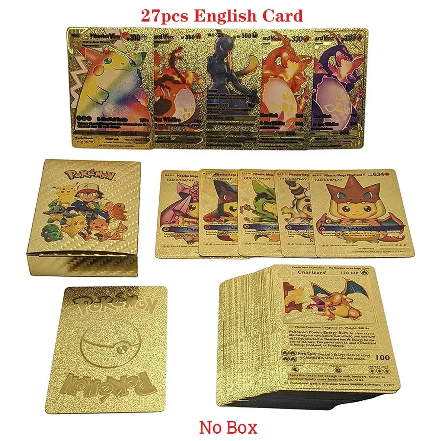 110-27Pcs Pokemon Gold Foil Card VMAX GX VSTAR Cards English French German Spanish Charizard Pikachu Arceus Silver Pokemon Cards