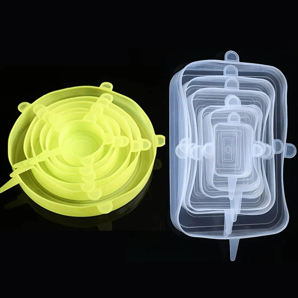 6 Pcs Silicone Cover  Stretch Lids for Kitchen Microwave Food Covers Bowl Caps Elastic Silicone Lid Cap Universal Adaptable Lids