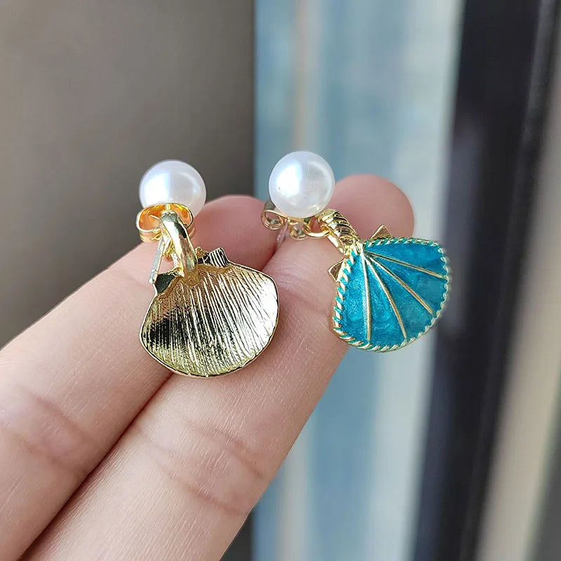 EtherealBe Blue Shell Pearl Dangle Earrings