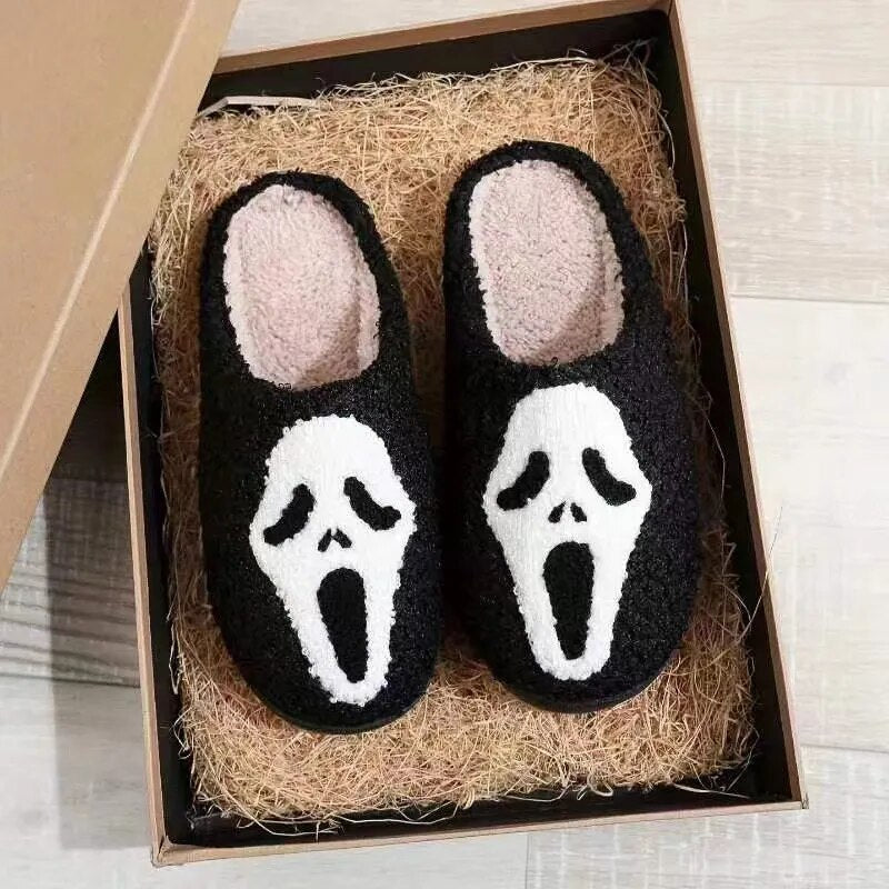 Halloween Slippers Ghost Face Slippers Pumpkin Slippers Men Flat Soft Plush Cozy Indoor Fuzzy Women House Shoes Fashion Gift Hot