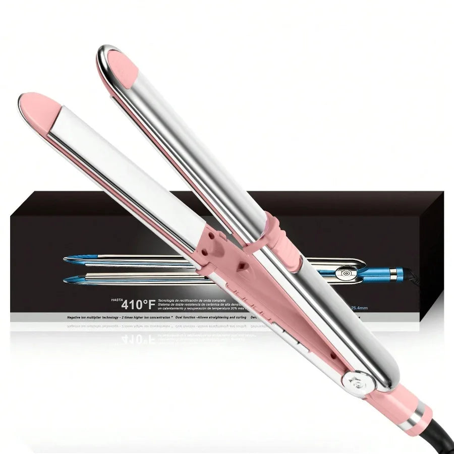 2-in-1 Straightener & Curler: 1-Inch Ceramic Ionic Flat Iron with Rapid Heating Technology; Anti-Frizz and Anti-Scald Design