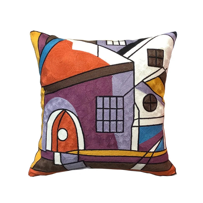 Drop Ship Cotton Canvas Embroidery Pillow Cover Abstract Cushion Cover Home Decor Cushion Decorative Pillow Case Pillow Sham