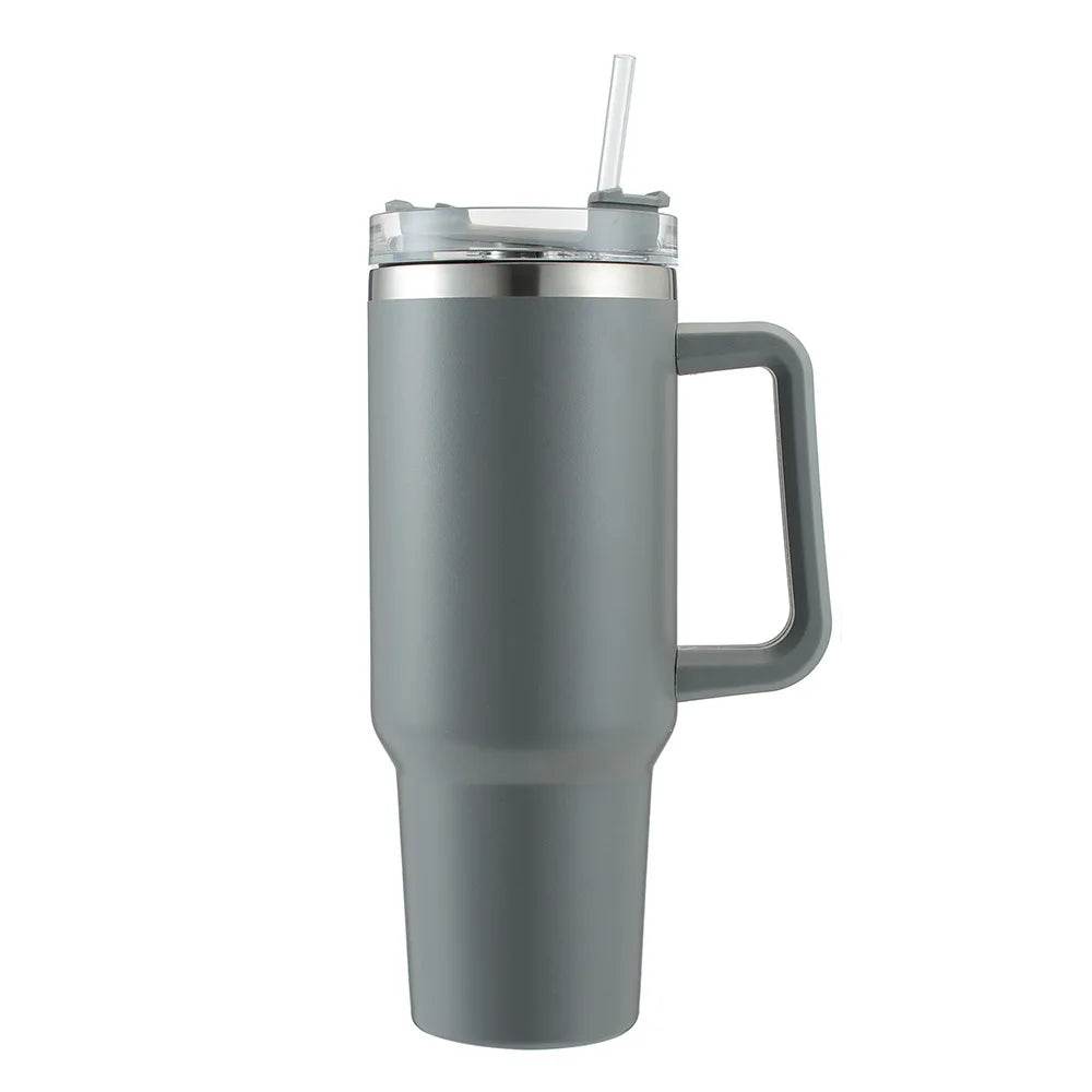 Cafe Insulated Tumbler Straw Stainless Steel Coffee Termos Cup In-Car Vacuum Flasks Portable Water Bottle 40oz Mug With Handle