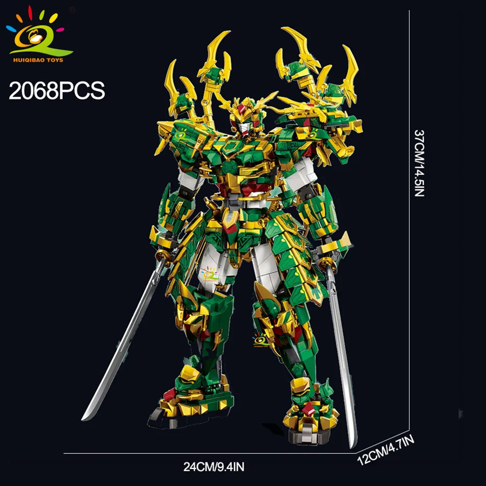 HUIQIBAO SunWuKong Warrior Mech Robot Building Blocks MOC Chinoiserie Action Figure Brick Children City Construction Display Toy