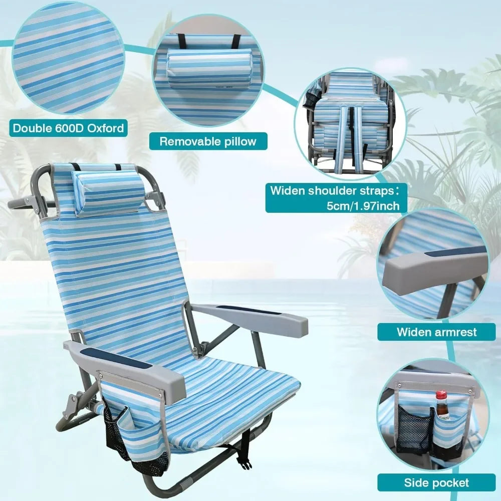 Backpack Folding Beach Chairs Set of 2 for Adults Heavy Duty 350Ibs with Camping Table Portable Lay Flat Beach Chair