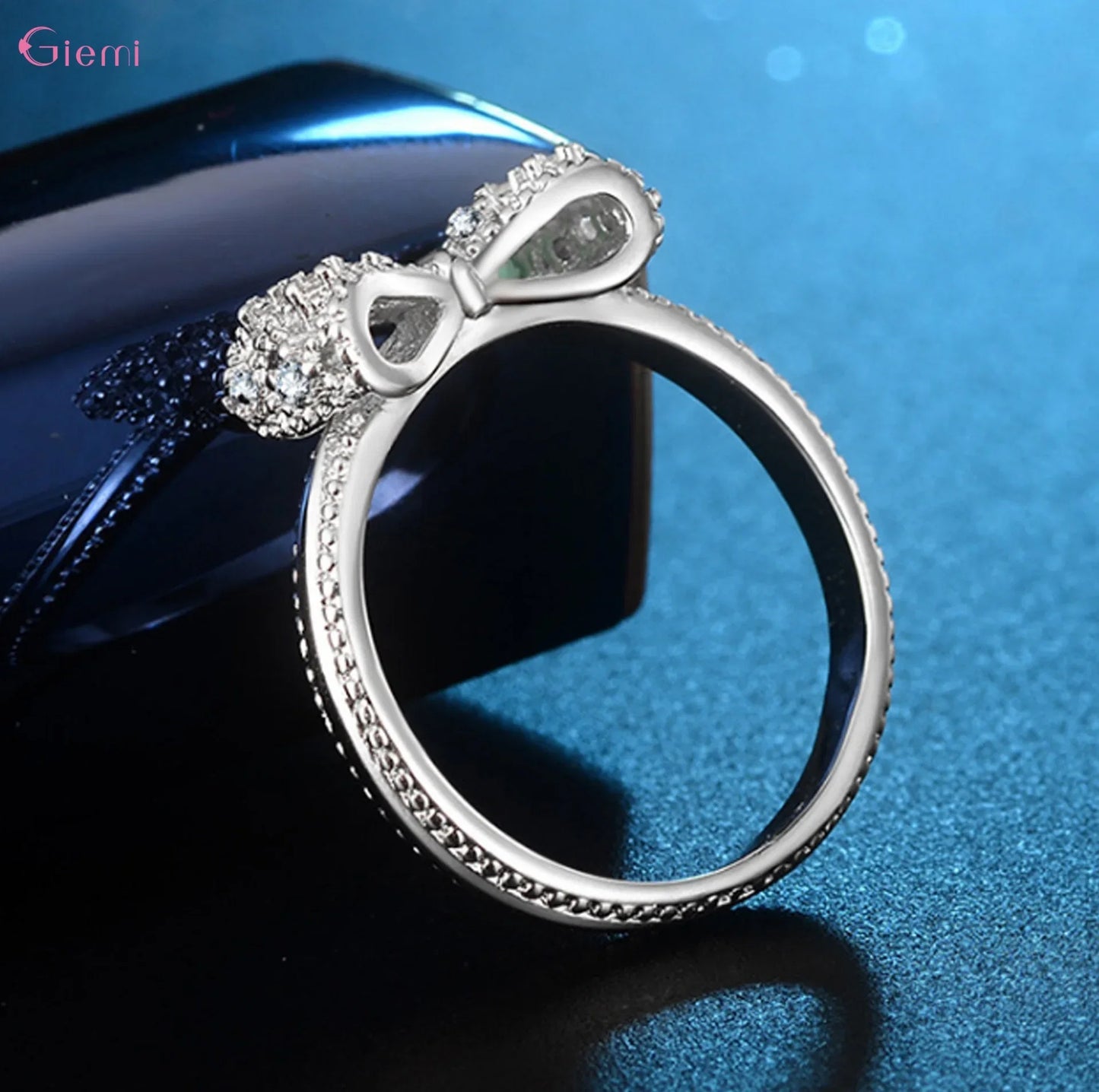 925 Sterling Silver Bowknot Bow Knot Cubic Zirconia Rhinestone Rings