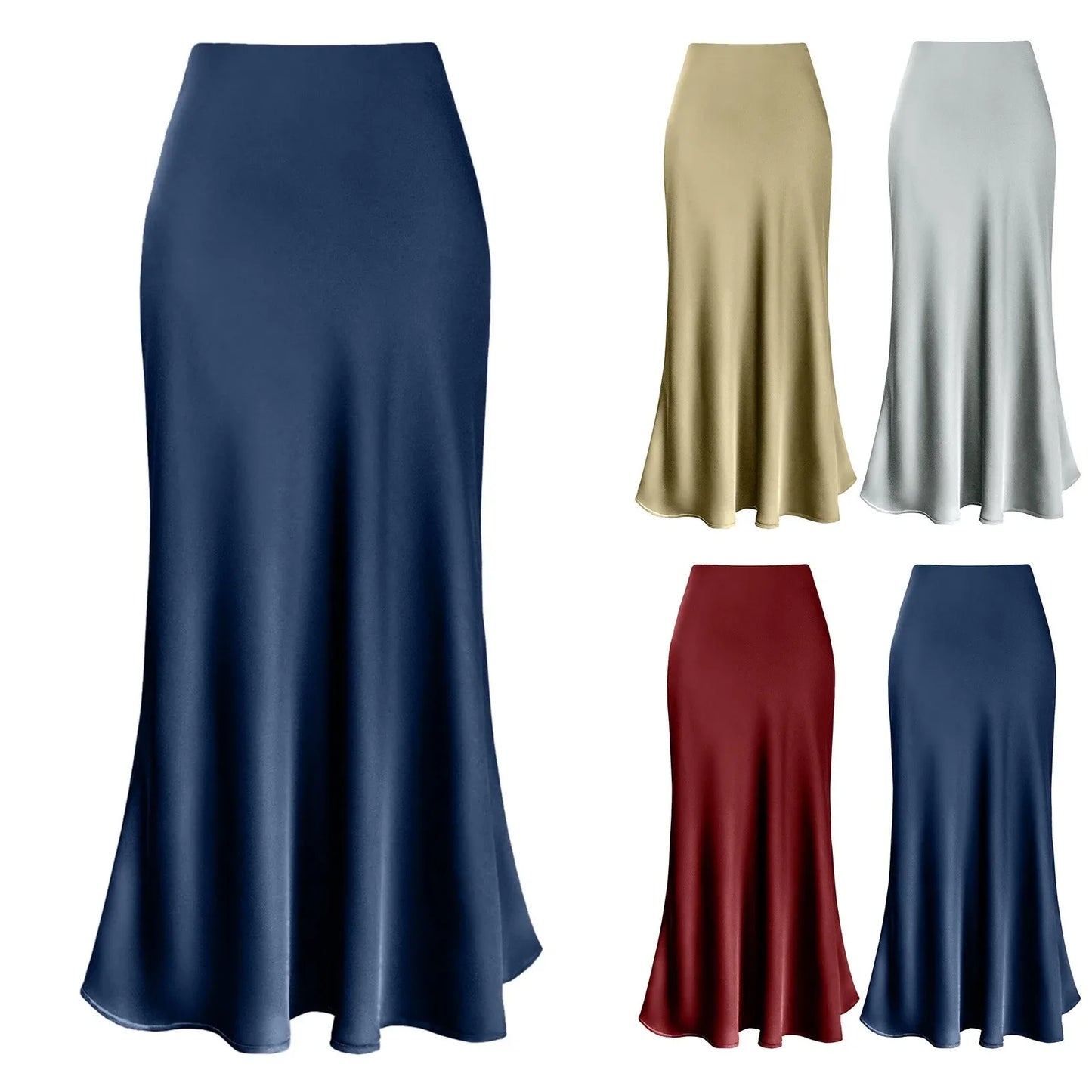 Silk Satin A-Line Pleated Long Skirts Women 2024 Summer Korean Elegant Skirt High Waist Solid Satin Dress Midi Maxi Skirt 스커트