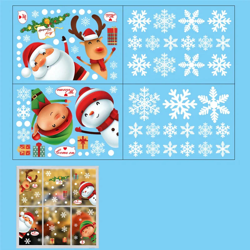 2024 Removable Christmas PVC Static Sticker Santa Elk Window Stickers Beautify Snowflake Wall Decals New Year Party Glass Paste