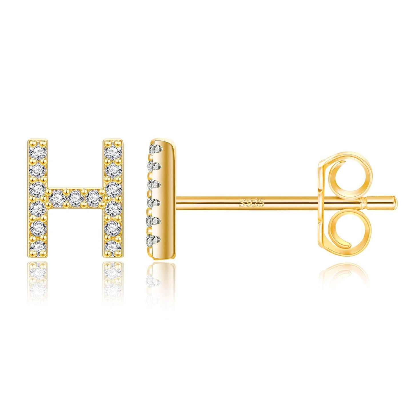 Simple Metal 925 Sterling Silver Ear Needle 26 Letters Small Earrings Zircon Exquisite Letter Earrings Cute Girls Jewelry Gifts