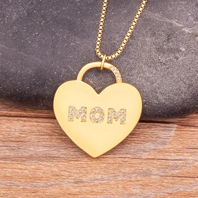 Nidin Classic Fashion Exquisite Mother's Day Gold Color Necklace Mom Letter Love Charms Pendant Chain Neck  Anniversary Jewelry