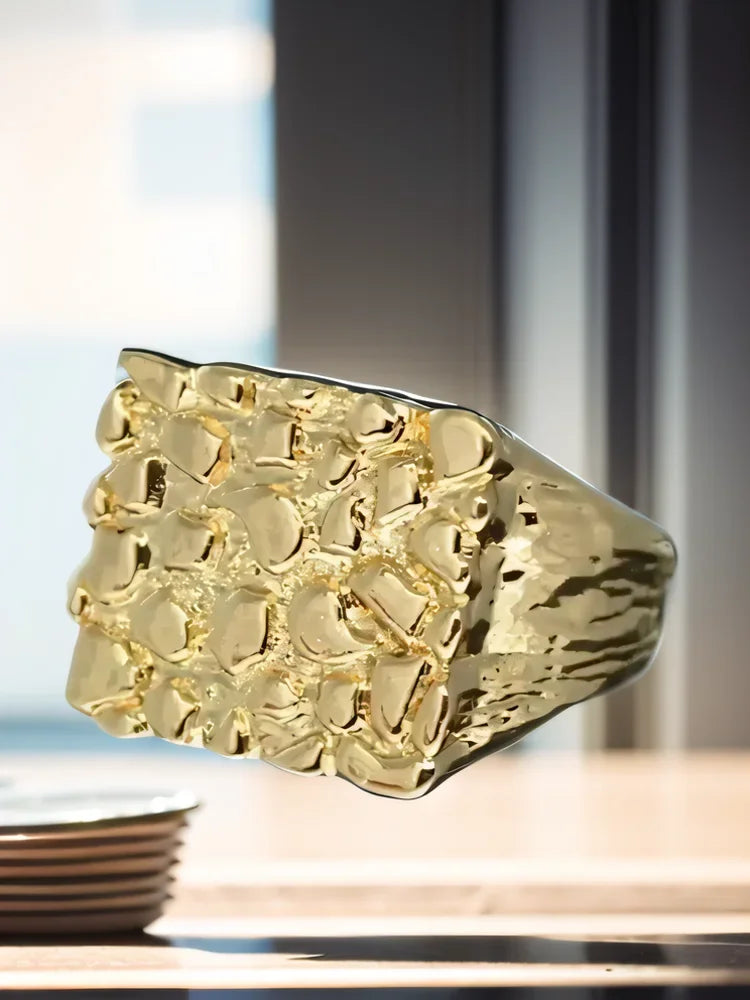 Men Uneven Bumpy Luxury Gold/Silver Rings, Square Delicate Men Accessories.