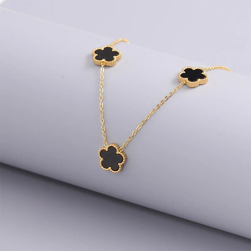 14K Gold Plated Stainless Steel Necklace Woman Five Leaf Petals Double
