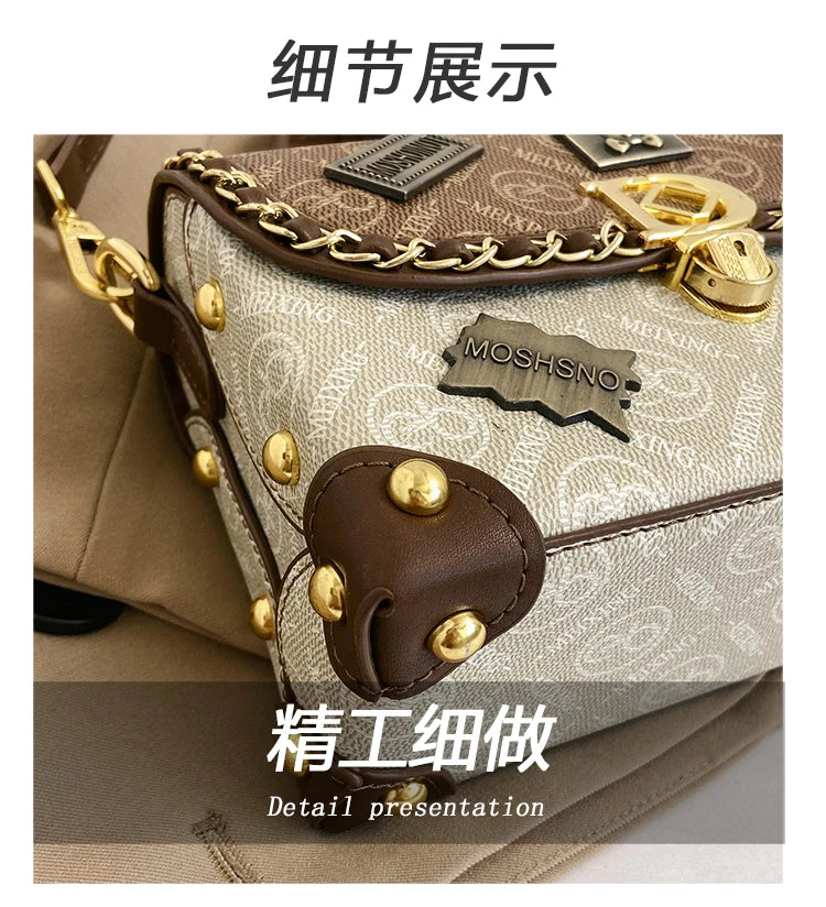 Women's Retro PU Leather Shoulder Bag Fashion Chain Handbag Crossbody for Daily Use