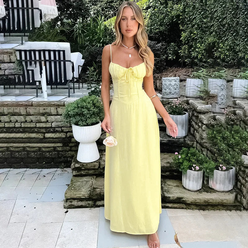 Townlike Elegant Maxi Long Waist Wrap A-line Dress Women Spaghetti Strap 2024 Spring Summer Dress Backless Sexy Party Dresses