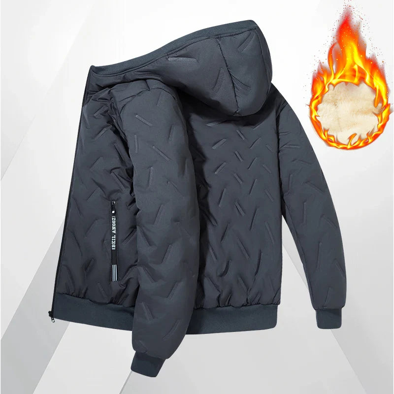 Men's hooded warm short jacket, winter zipper pocket outdoor sports and leisure clothes windproof.