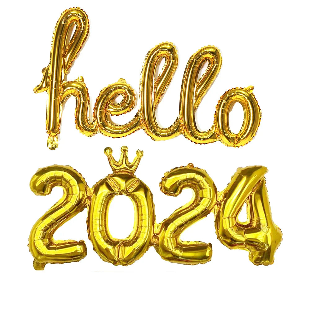 New Year 2024 number foil Balloon Hello 2024 New Year banner Balloon 2024 new year decor balloon Happy New Year Party Decoration