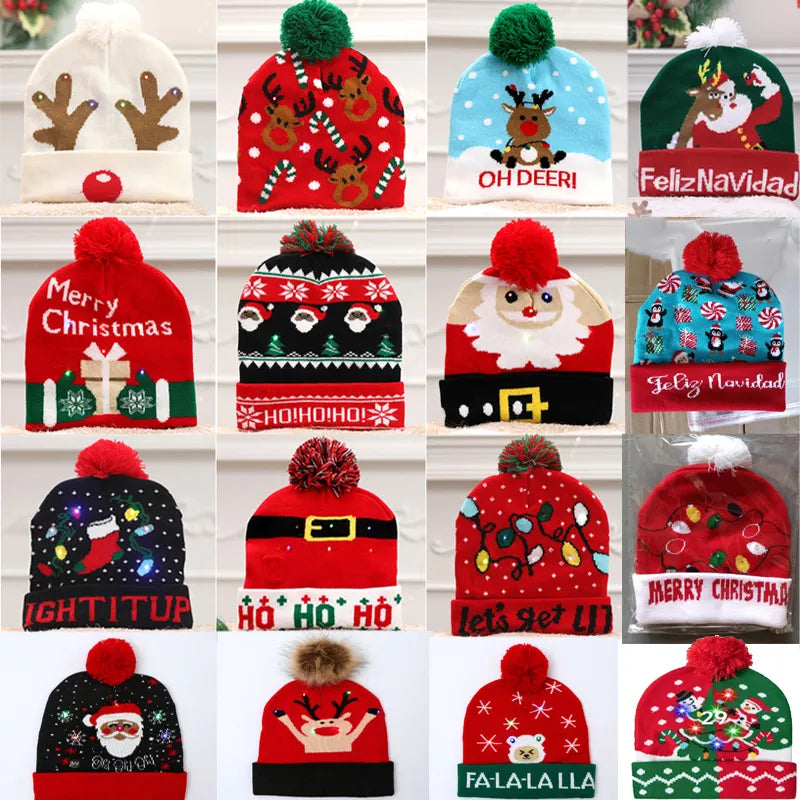 LED Christmas Hat Creative Flashing Led Light Knitted Hat Snowman Winter Warm Color Knitted Cap Christmas Gift