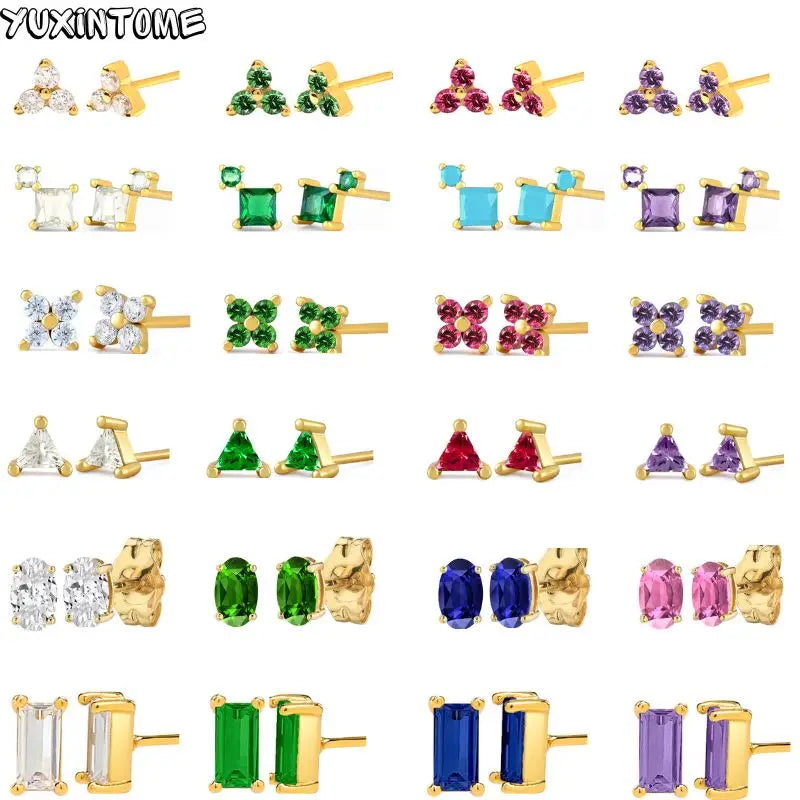 925 Sterling Silver Needle Small Geometry Triangle Crystal Stud Earring for Woman Lovers' Couples Bling Simple Piercing Earrings