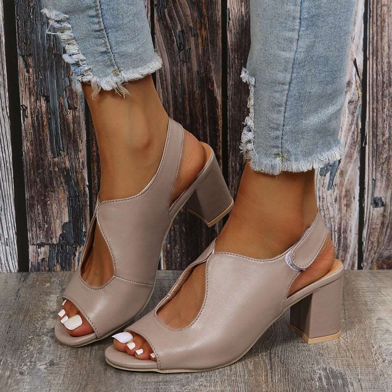 Summer New Sexy Beach Fish Mouth Sandals Fashion Hollow Thick Heels High Casual Open Toe Trend Women Shoes Plus Size 35~43