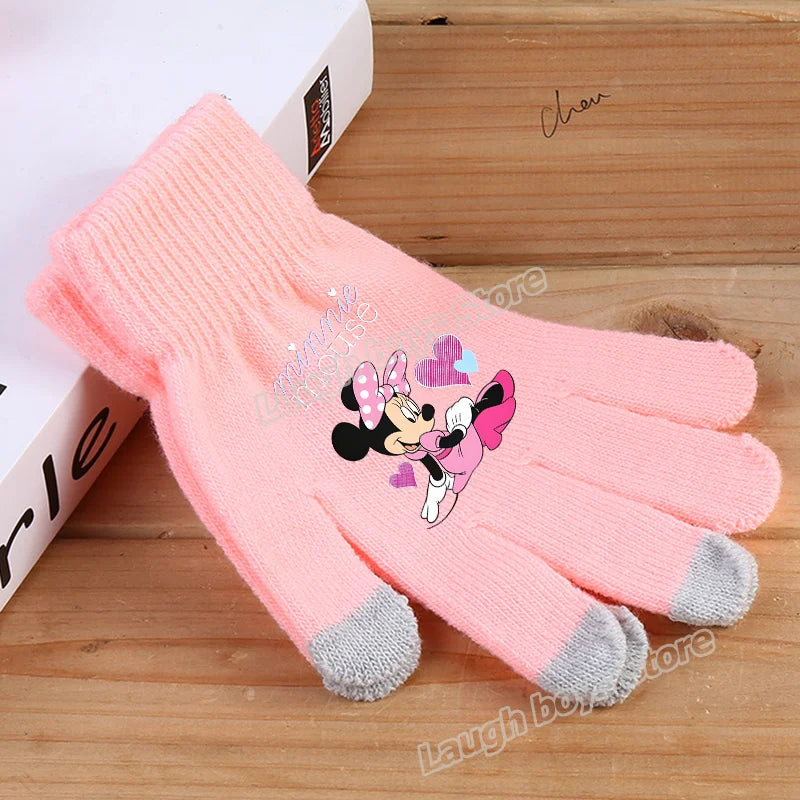 Disney Anime Glove Mickey Mouse Cartoon Five-finger Gloves Outdoor Sports High Quality Touch Screen Knit Mittens Kawaii Kid Gift