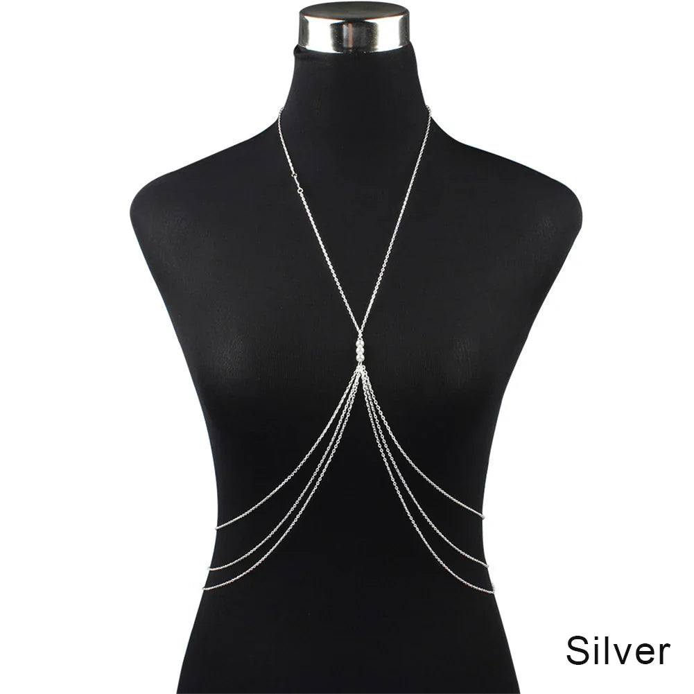 Fashion Womens Sexy Sequins Bra Bikini Beach Harness Necklace Waist Belly Body Chain Fashion Jewelry #241361