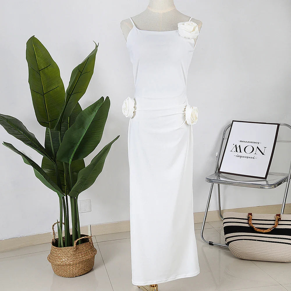 3D Floral Lace Up Backless Cover Up For Women Beach dress High Slit Hollow Out Dress 2023 Summer Sexy Beach Vacation Outfit