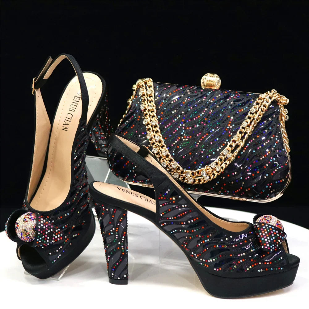 doershow Italian Shoes And Bag Sets For Evening Party With Stones Italian Leather Handbags Match Bags!  HJK1-60
