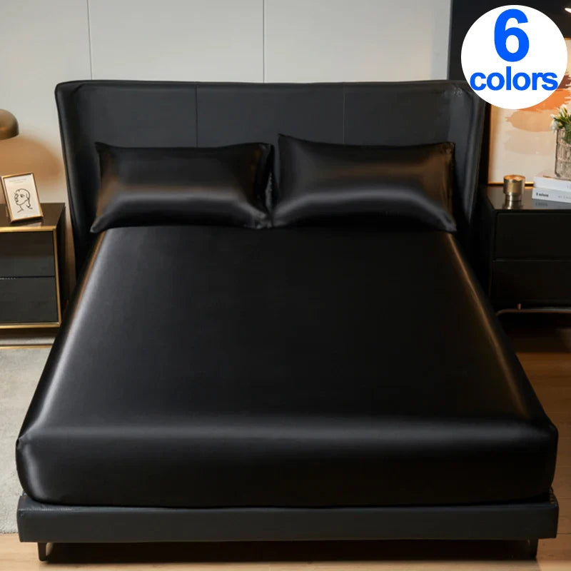 Elegant Satin Fitted Bed Sheet- Luxurious 35cm Height, Universal King/Queen Size.