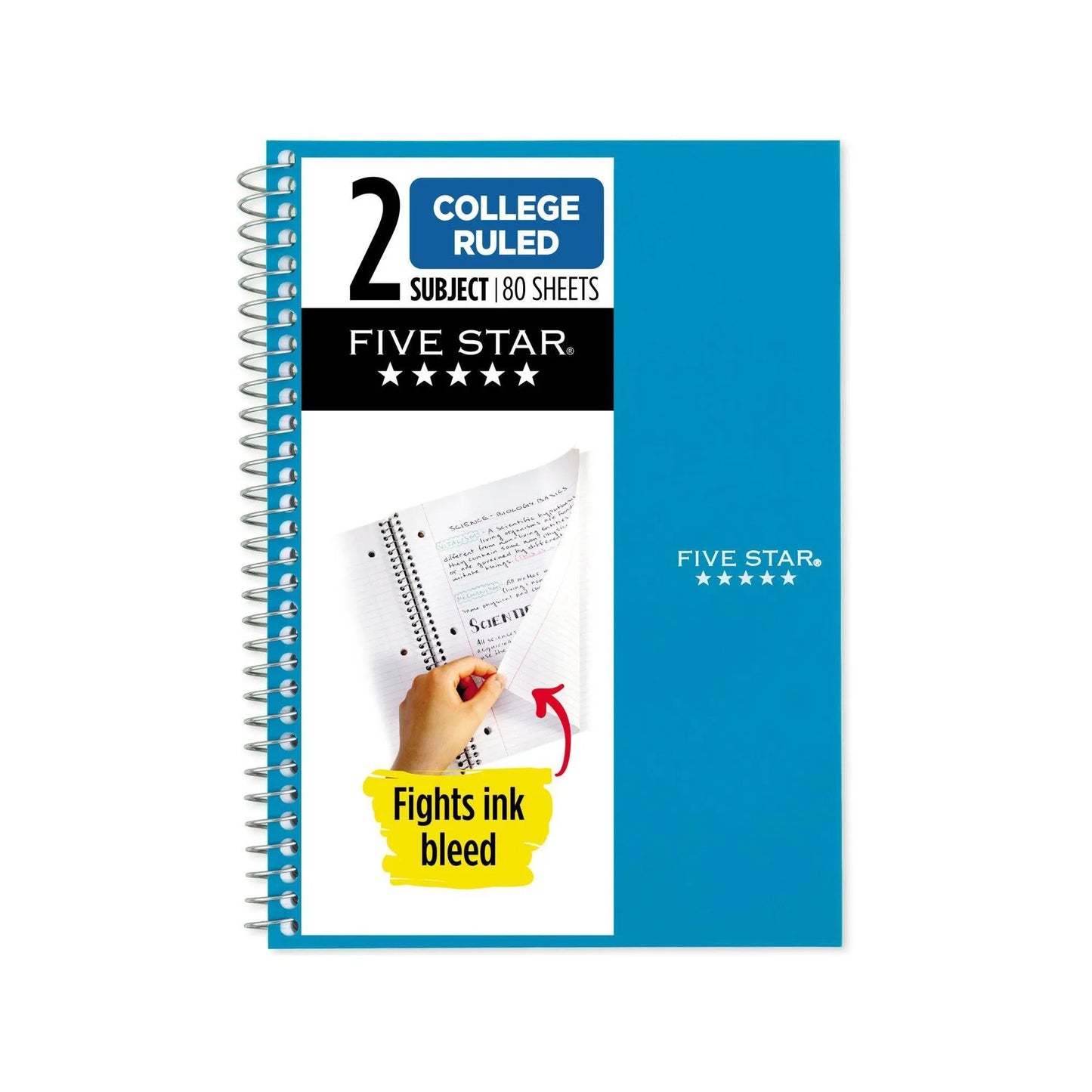 1pcs College Ruled Spiral Notebook With Pocket, Wire Bound, Acid-Free Paper, Perforated Sheets, Water-Resistant Cover, Ink Bleed