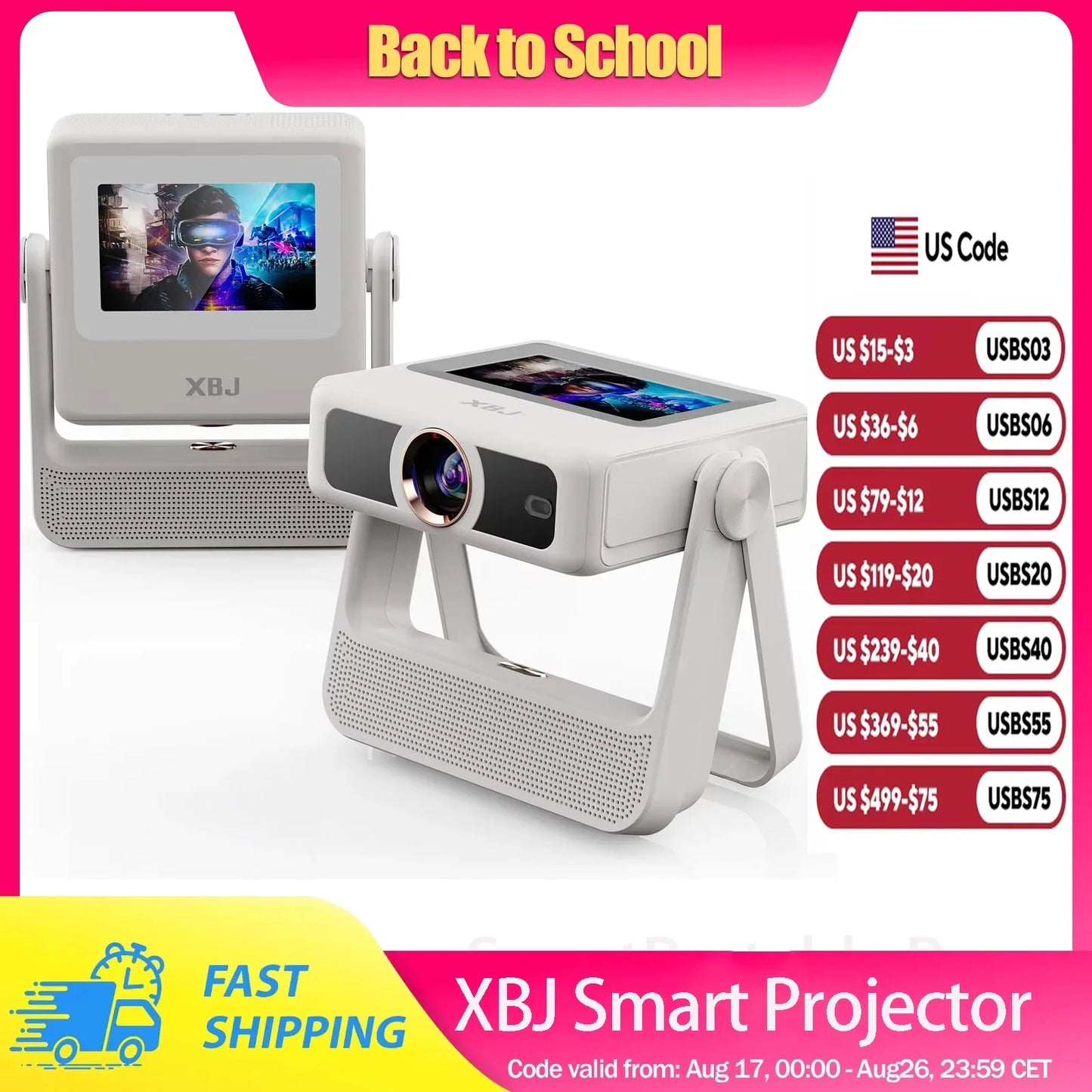 XBJ A5Pro Smart Doule Touchscreen Projector 1080P HD Proyector with WiFi , Auto Keystone Correction,Home Theater outdoor cinema