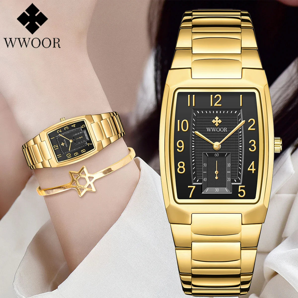 WWOOR Women Watches Gold Casual Ladies Quartz Watch Top Brand Luxury Waterproof Stainless Steel Women's Watches Relogio Feminino