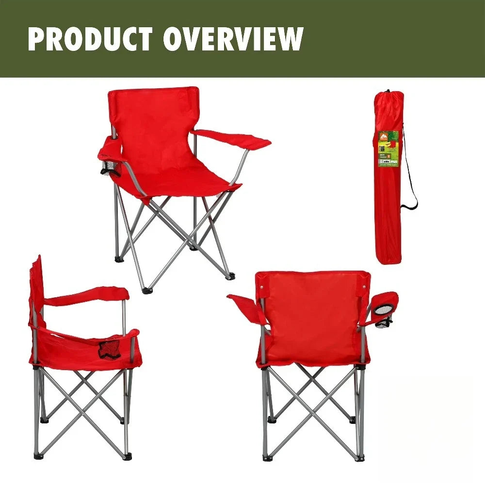 ICUTE-Ozark Trail Quad Folding Camp Chair with Cup Holder, Bright Red
