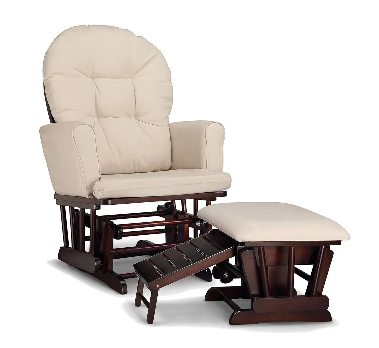 White/Gray Cleanable Glider & Ottoman Set - Semi-Upholstered, Nursing-Friendly for Nursery.