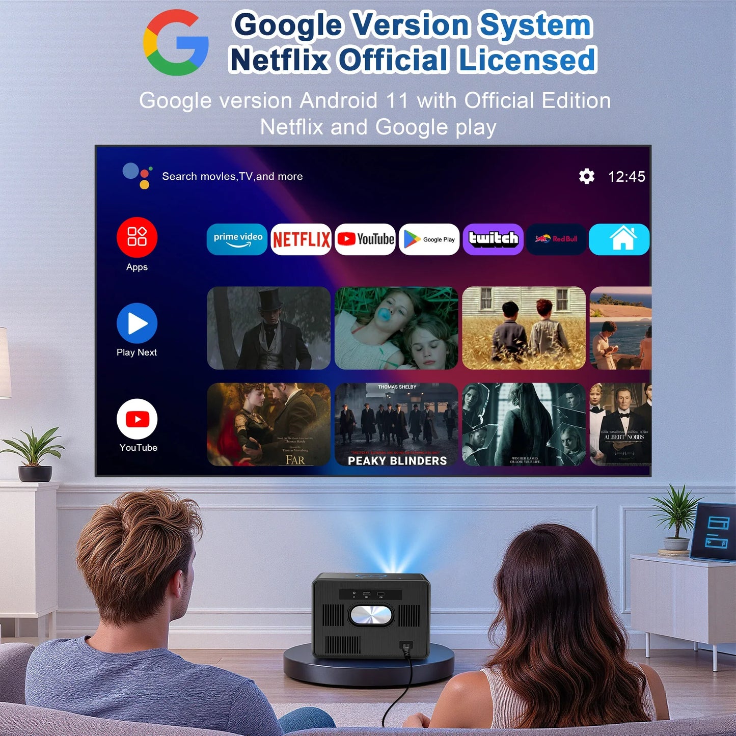 HORLAT Sealed Optical Google TV Projector 3500ANSI Bluetooth Voice Control Auto Focus WiFi 6 4K UHD Home Theater Movie Projector
