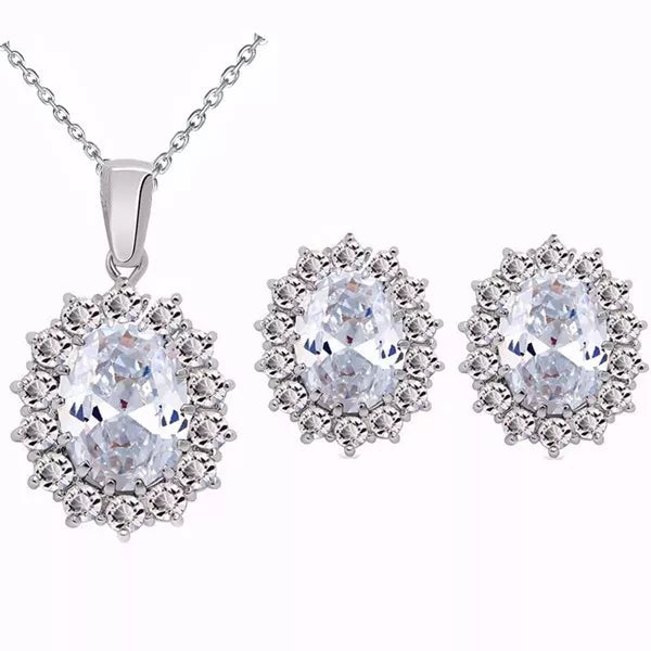 Fashion Blue Crystal Stone Wedding Jewelry Sets For Brides Silver Color Necklace Set For Women African Jewelry Sets & More