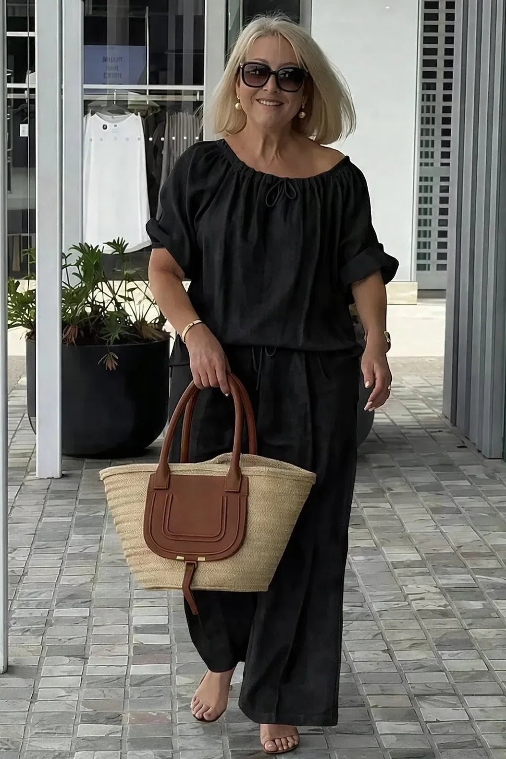 Fashion Casual Woman 2 Piece Set Outfit New Spring And Summer Women's Loose Drawstring Round Neck Top And Pants Two-piece Set